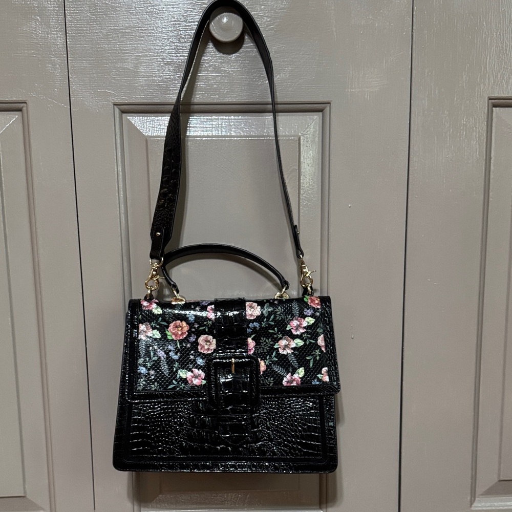 Brahmin Black Floral Shoulder Bag
